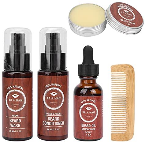 Yinhing Balsamo per Barba Olio per la Cura della Barba Kit per la Cura della Barba da Uomo, Shampoo per Barba Pettine per lo Styling dei Baffi Crema per Schiuma da Barba, Cere per Baffi da Salone per Papà Pad