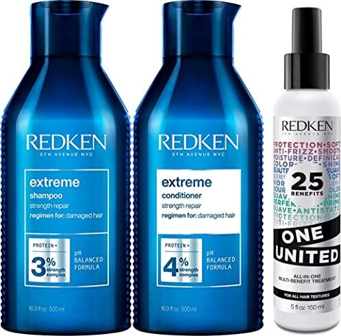 REDKEN Extreme Shampoo 500Ml + Balsamo 500Ml + One United 150Ml   Routine Professionale, Ripara i Capelli Danneggiati e le Doppie Punte