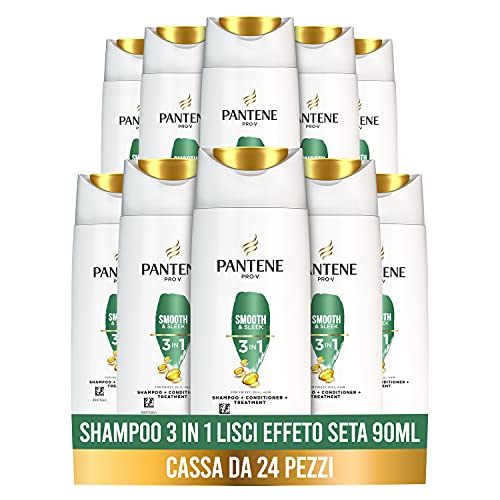 Pantene Pro-V Lisci Effetto Seta 3 In 1 Shampoo+Balsamo+Trattamento, Morbidezza Effetto Seta e Controllo Del Crespo, 24 x 90 ml