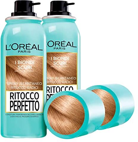 L'Oreal 2x L'Oréal Paris Ritocco Perfetto Biondi Scuri Spray Istantaneo per Capelli Bianchi Copertura Temporanea Radici Fino a 25 Applicazioni 2 Flaconi da 75ml ciascuno