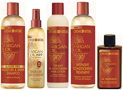 Generico Creme of Nature Argan Oil Shampoo 354 ml, balsamo senza risciacquo 250 ml, lozione per capelli idratante 250 ml, trattamento di condizionamento 354 ml e trattamento con olio 88,7 ml