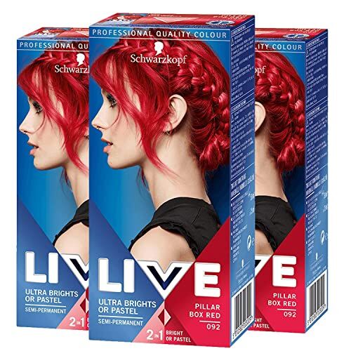 Schwarzkopf Live Ultra Brights or Pastel Pillar Box Red 92 (Pack of 3)