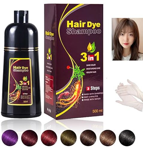 Generico Colore Castagna Instant Hair Color Shampoo, Shampoo per Tinture per Capelli Multicolori a Base di Erbe Naturali Organiche, 500ML, Capelli a Base Vegetale 3 in 1