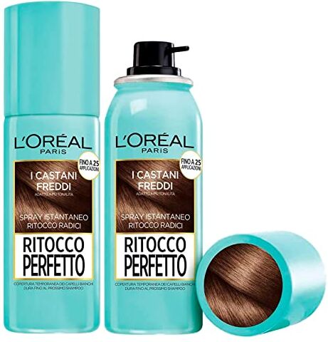 L'Oreal 2x L'Oréal Paris Ritocco Perfetto Castani Freddi Spray Istantaneo per Capelli Bianchi Copertura Temporanea Radici Fino a 25 Applicazioni 2 Flaconi da 75ml ciascuno