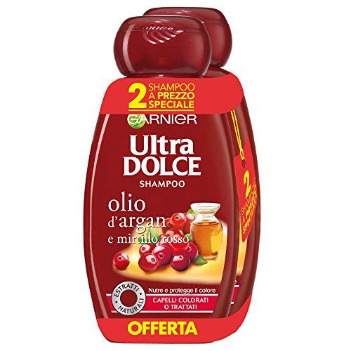 Garnier Ultra Dolce Shampoo all'Olio di Argan e Mirtillo Rosso per Capelli Colorati, senza Parabeni, Estratti Naturali 3 confezioni da 300 ml