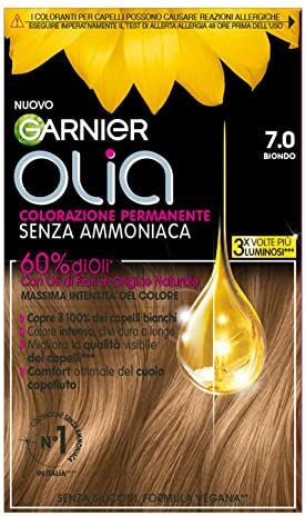 Garnier Olia Tinta Capelli, Colorazione Permanente Senza Ammoniaca, Copre il 100% dei Capelli Bianchi, Con Oli di Fiore di Origine Naturale, Formula Vegana, Biondo