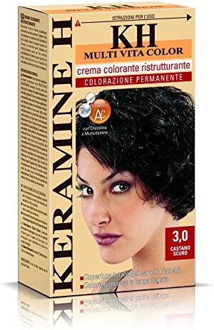 Keramine H Crema Colorante Ristrutturante, Castano Scuro 3 Confezioni da 110 ml Totale: 330 ml