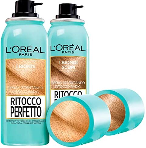 L'Oreal L'Oréal Paris Ritocco Perfetto Spray Istantaneo per Capelli Bianchi Copertura Temporanea Radici Fino a 25 Applicazioni Kit Biondi e Biondi Scuri 2 Flaconi da 75ml ciascuno