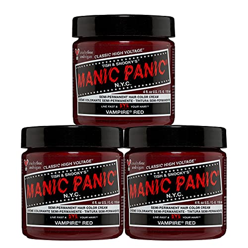 MANIC PANIC Vampire Red Classic Creme, Vegan, Cruelty Free, Semi Permanent Hair Dye 3 x 118ml