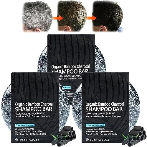 BIUBIULOVE Barra Rivitalizzante Per Capelli Puri, Shampoo Solido Puro, Shampoo Per Capelli Oscurante, Barra Inversa Per Capelli Grigi Spartani, Barretta Shampoo Al Carbone Di Bambù Biologico (3 pz)