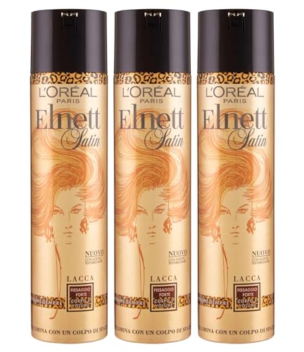 L'Oreal L'Oréal Paris Elnett Satin Lacca Spray per Capelli Fissaggio Forte Corpo e Volume Formula Volumizzante con Agente Texturizzante e Profumo di Rosa in Fiore 3 Flaconi da 250ml