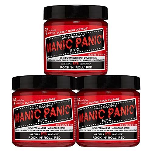 MANIC PANIC Rock'N'Roll Red Classic Creme, Vegan, Cruelty Free, Semi Permanent Hair Dye 3 x 118ml