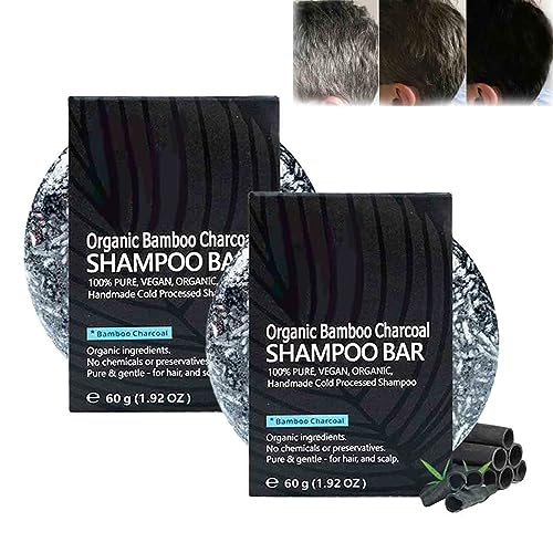 ENILSA 2 Pezzi Hair Darkening Charcoal Shampoo Bar,Barretta Shampoo Al Carbone di Bambù Biologico,Shampoo Solido Fatto A Mano,Barra Rivitalizzante naturale per Capelli,per Capelli Grigi Inverso