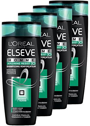 L'ORÉAL L’Oréal Paris Elvive uomo, shampoo Arginina Resist per capelli fragili, tendenza a cadere 250 ml, Set di 4