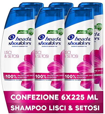 Head Shampoo Antiforfora Lisci & Setosi, per Capelli Secchi, Fino Protezione dalla Forfora per Cute, Microbioma Bilanciato, Dermatologicamente Testato, 225ml x6