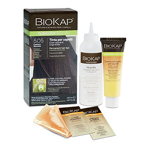 Bios Line BIOKAP Nutricolor Delicato, Tinta capelli senza ammoniaca che rende i capelli morbidi e lucenti, Colorazione capelli con colori naturali, 140 ml (5.05 Castano Nocciola)