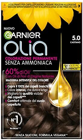 Garnier Olia Tinta Capelli, Senza Ammoniaca, Copre il 100% dei Capelli Bianchi, Formula Formula Vegana, Castano