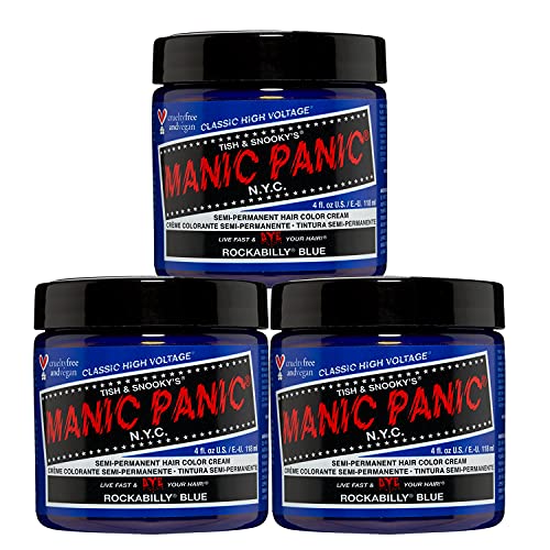 MANIC PANIC Rockabilly Blue Classic Creme, Vegan, Cruelty Free, Semi Permanent Hair Dye 3 x 118ml