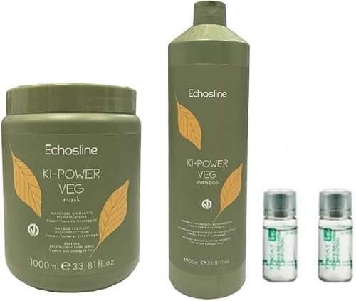 Generico Kit Ki power veg Shampo+Maschera ricostruzione 1000 ml + 2 fiale ristrutturanti OMAGGIO