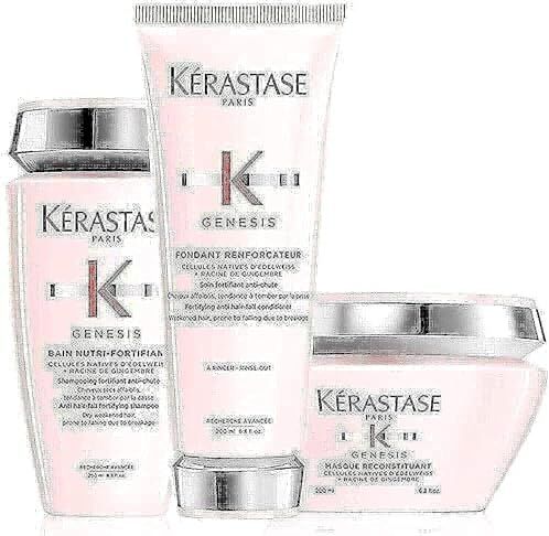 KERASTASE Kérastase, confezione con shampoo fortificante anticaduta Genesis Bain Nutri-Fortifiant 250 ml, balsamo fortificante Genesis Fondant Renforcateur 200 ml e maschera ricostituente 200 ml