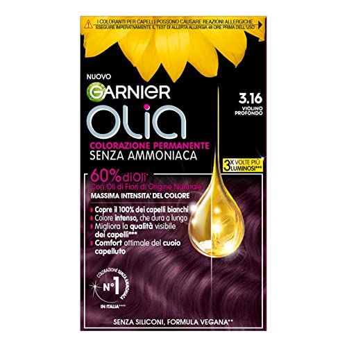 Garnier Olia Tinta Capelli, Colorazione Permanente Senza Ammoniaca, Copre il 100% dei Capelli Bianchi, Con Oli di Fiore di Origine Naturale, Formula Vegana, Violino Profondo