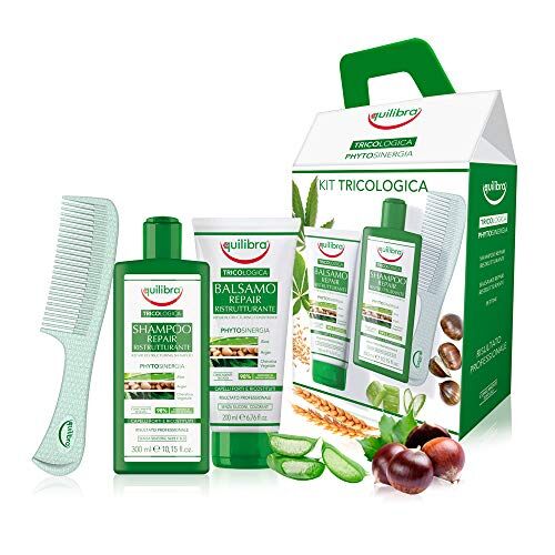 Equilibra Capelli, Kit Tricologica, Shampoo Repair Ristrutturante e Rinforzante, Balsamo Repair Ristrutturante e Rinforzante, Pettine a Denti Larghi Districante, Confezione Regalo