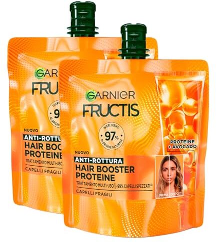 Garnier Fructis Hair Booster Trattamento Anti-Rottura Rinforzante e Idratante per Capelli Fragili con Proteine e Avocado 2 Flaconi da 60ml