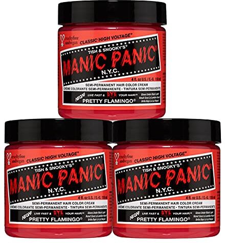 MANIC PANIC Pretty Flamingo Classic Creme, Vegan, Cruelty Free, Pink Semi Permanent Hair Dye 3 x 118ml