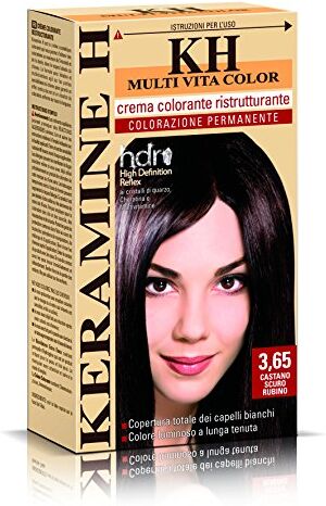 Keramine H Crema Colorante Ristrutturante, Castano Scuro Rubino 3 Confezioni da 110 ml Totale: 330 ml