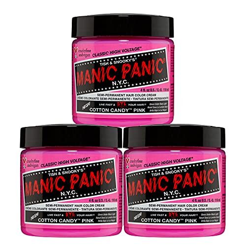 MANIC PANIC Cotton Candy Classic Creme, Vegan, Cruelty Free, Pink Semi Permanent Hair Dye 3 x 118ml