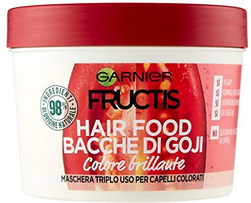 Garnier Maschera Color Resist Fructis Hair Food, Maschera Nutriente 3In1 con Formula Vegana per Capelli Colorati, Bacche di Goji, 390 Millilitri