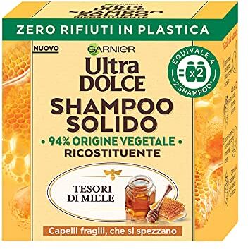 Garnier Ultra Dolce Shampoo Solido Tesori di Miele, Per Capelli Fragili che si Spezzano, Con packaging 100% ecologico plastic-free, 60 gr