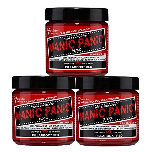 MANIC PANIC Pillarbox Red Classic Creme, Vegan, Cruelty Free, Red Semi Permanent Hair Dye 3 x 118ml