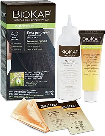 BIOKAP Nutricolor Delicato, Tinta capelli senza ammoniaca che rende i capelli morbidi e lucenti, Colorazione capelli con colori naturali, 140 ml (4.0 Castano Naturale)