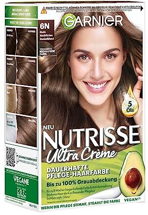 Garnier Nutrisse, crema colorazione nude naturale, biondo scuro 6N, colorazione per capelli per colore permanente dei capelli (con 3 oli nutrienti); confezione da 3 x 1 pezzo (lingua italiana non garantita)