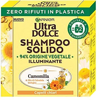 Garnier Ultra Dolce Shampoo Solido Camomilla, Per Capelli Chiari, Con packaging 100% ecologico plastic-free, 60 gr