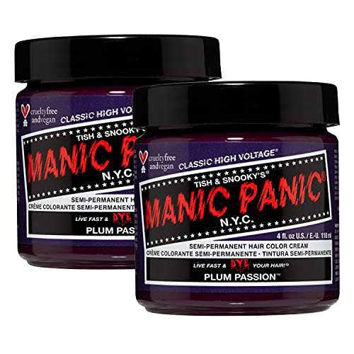 MANIC PANIC Plum Passion Classic Creme, Vegan, Cruelty Free, Purple Semi Permanent Hair Dye 2 x 118ml
