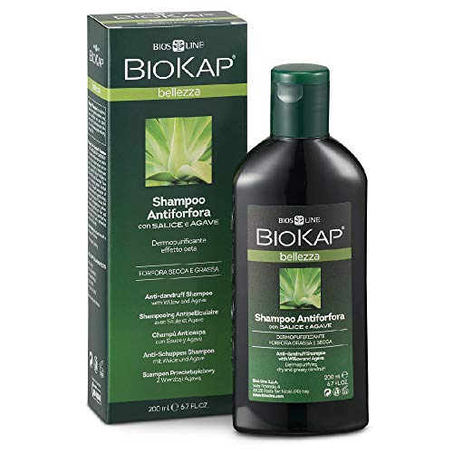 BIOKAP Shampoo Antiforfora, Shampoo Capelli Con Salice e Agave, Dermopurificante Effetto Seta, Purifica la Cute, 200 ml