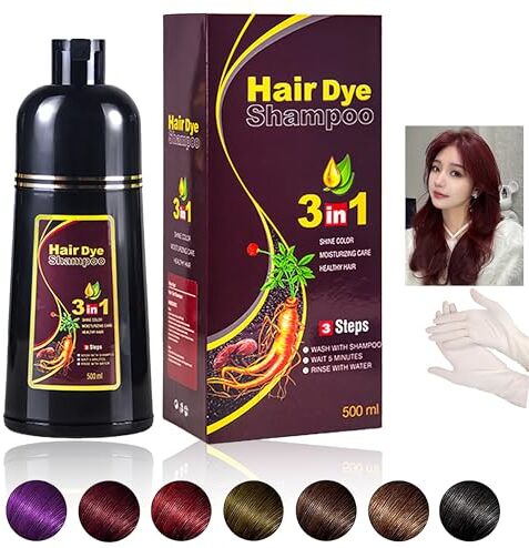 Generico Colore Rosso Vinoso Intenso Instant Hair Color Shampoo for Gray Hair, Capelli a Base Vegetale 3 in 1, Shampoo per Tinture per Capelli Multicolori a Base di Erbe Naturali Organiche