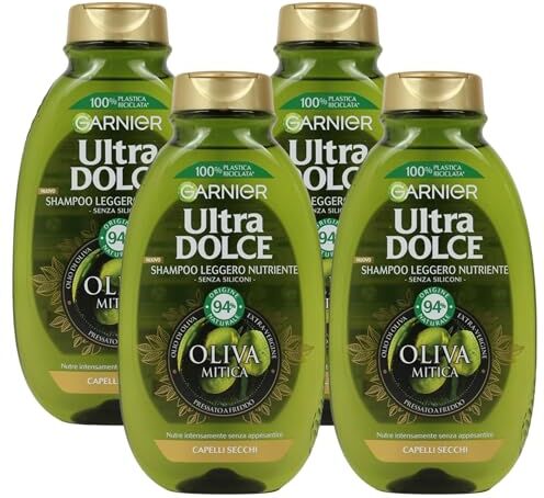 Generic Shampoo Ultra Dolce, Leggero Nutriente, Per Capelli Secchi, Nutre Intensamente Senza Appesantire, Senza Siliconi, 94% Di Origine Naturale, Oliva Mitica 250ml (4 Unità)