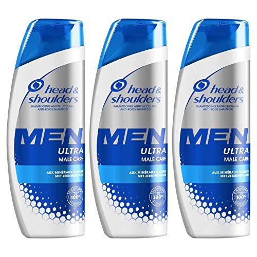 Head Men Ultra Male Care Shampoo Antiforfora per una pelle chevelu pulita, ai Minerali Marini, confezione da 3 x 250 ml