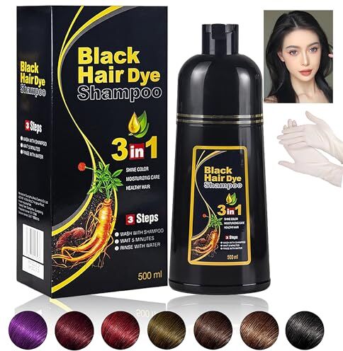 Generico Black Instant Hair Color Shampoo for Gray Hair, Capelli a Base Vegetale 3 in 1, Shampoo per Tinture per Capelli Multicolori a Base di Erbe Naturali Organiche