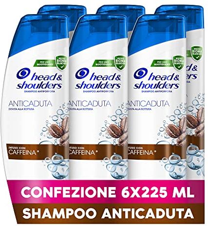 Head Shampoo Antiforfora Anticaduta Con Caffeina 225ml Formato Convenienza X6 Pacchi, Per Capelli Grassi, Protezione Dalla Forfora Per Cute E Capelli