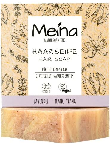 Meina Cosmetico naturale – Sapone biologico per capelli secchi e cuoio capelluto secco con lavanda, certificato, vegano, sostenibile, fatto a mano, senza plastica, senza olio di palma, come uno