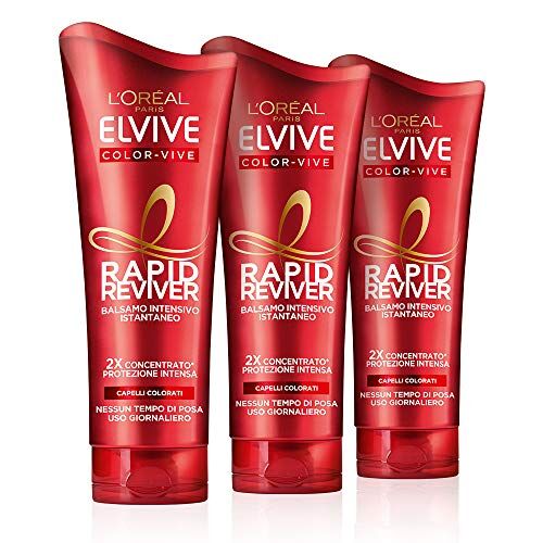 L'ORÉAL Paris Elvive Rapid Reviver Balsamo Intensivo Istantaneo Color Vive, Arricchito con Amminoacido e Vitamina E, per Capelli Colorati, Confezione da 3