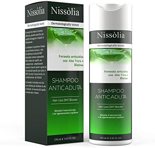 Nissòlia Shampoo Anticaduta Rivitalizzante per Capelli Danneggiati e Sfibrati Anti DHT biologico per Donna Con Aloe Vera Biotina ed Estratti Vegetali Altamente Selezionati