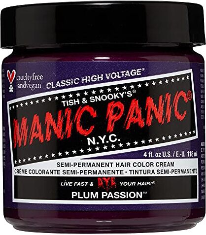 MANIC PANIC Plum Passion Classic Creme, Vegan, Cruelty Free, Purple Semi Permanent Hair Dye 118ml