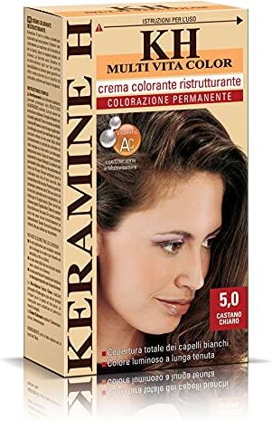 Keramine H Crema Colorante Ristrutturante, Castano Chiaro 3 Confezioni da 110 ml Totale: 330 ml