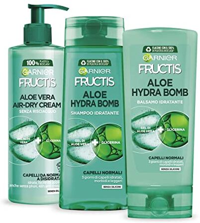 Garnier Fructis Routine Completa Fortificante Aloe Vera Hydra Bomb, Kit con Shampoo, Balsamo e Trattamento senza Risciacquo, Per Capelli Normali, Con Gel di Aloe Vera e Glicerina Vegetale