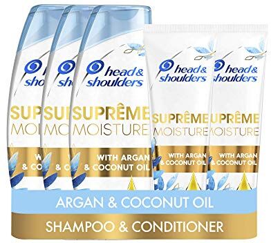 Head Supreme Moisture Shampoo e balsamo anti forfora con olio di argan per capelli morbidi, trattamento contro la forfora, 3 shampoo da 400 ml e 2 balsamo per capelli da 275 ml